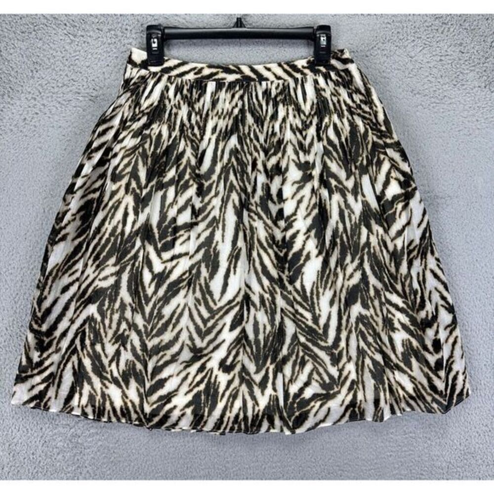 Talbots A-Line Skirt Womens 6 Tan Tiger Print Cotton‎ Lined Pleated Ladies NEW